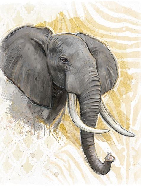 Picture of Elephant on Gold Print